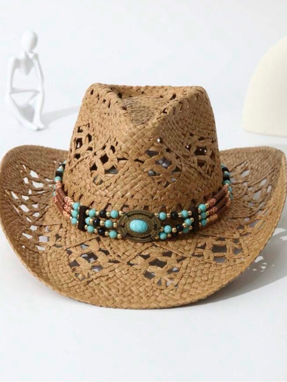 Women’s Straw Cowboy Hat with Turquoise Beaded Band